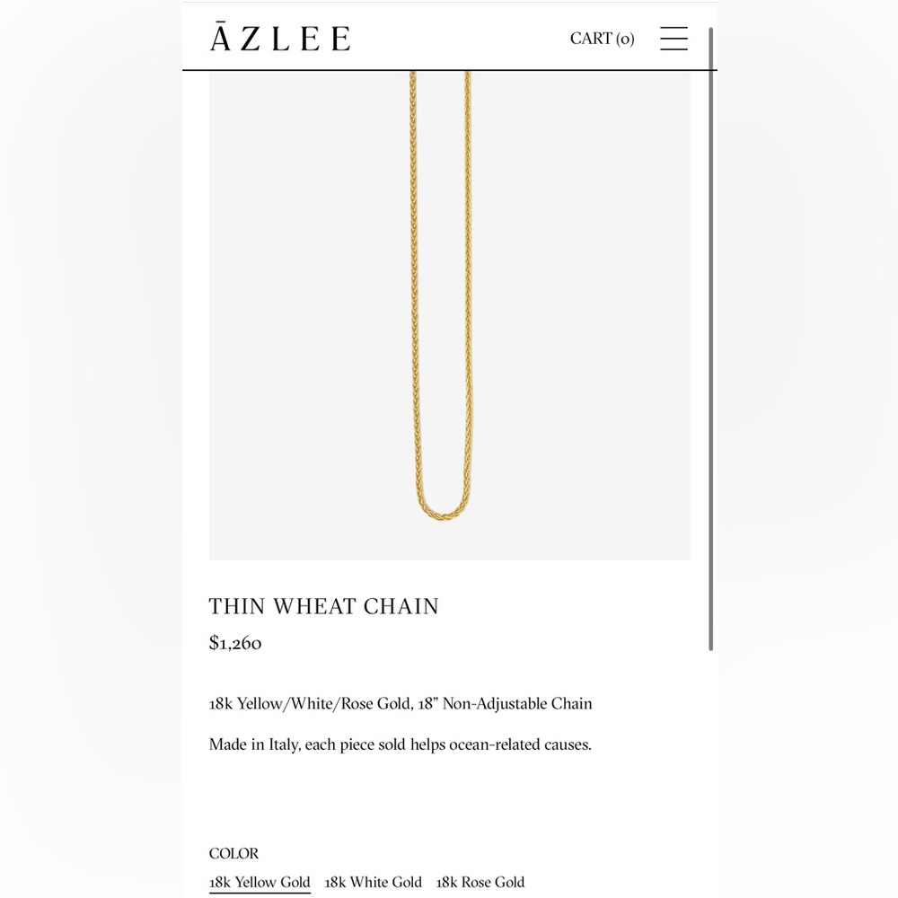 18k yellow gold designer Azlee wheat chain